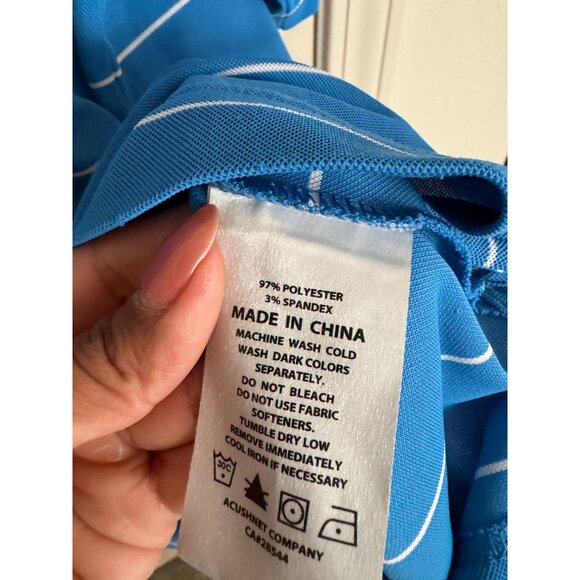 FootJoy FJ Golf Polo Shirt Sky Blue White Stripes Back Logo Mens XL Polyester - Picture 5 of 11